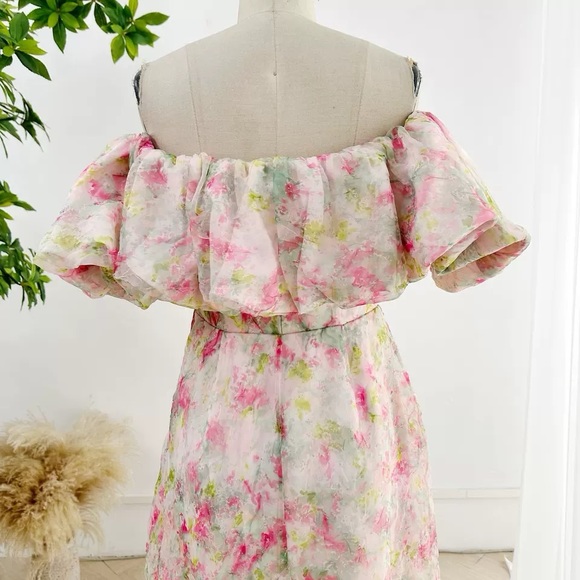 ML MONIQUE LHUILLIER size 2 Off the Shoulder Organza Dress - Picture 6 of 11